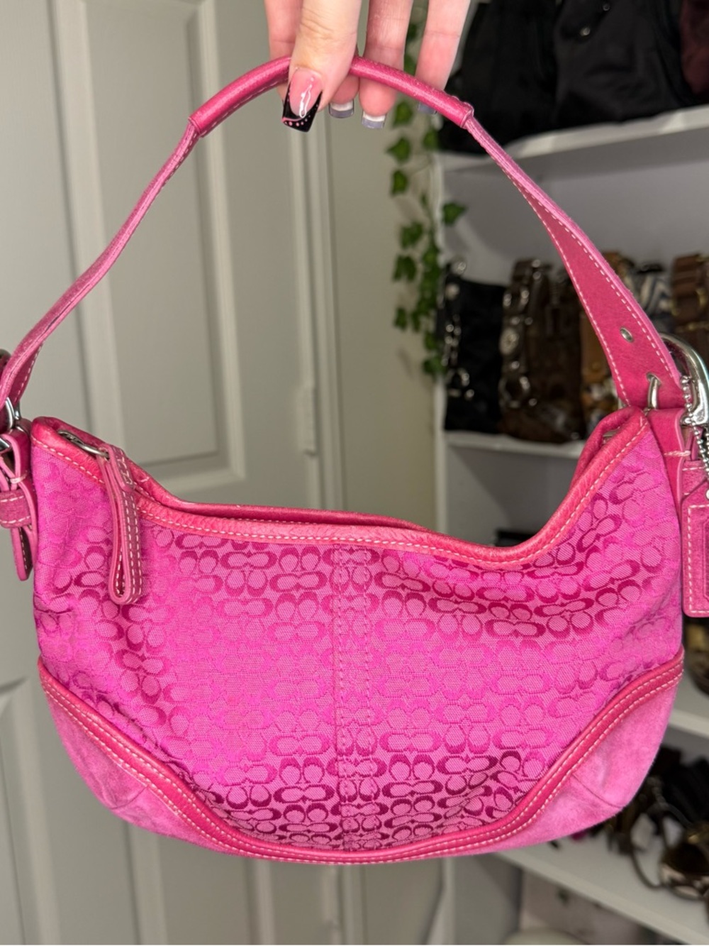 Coach Hot Pink Signature Jacquard Mini Soho Shoulder Bag
